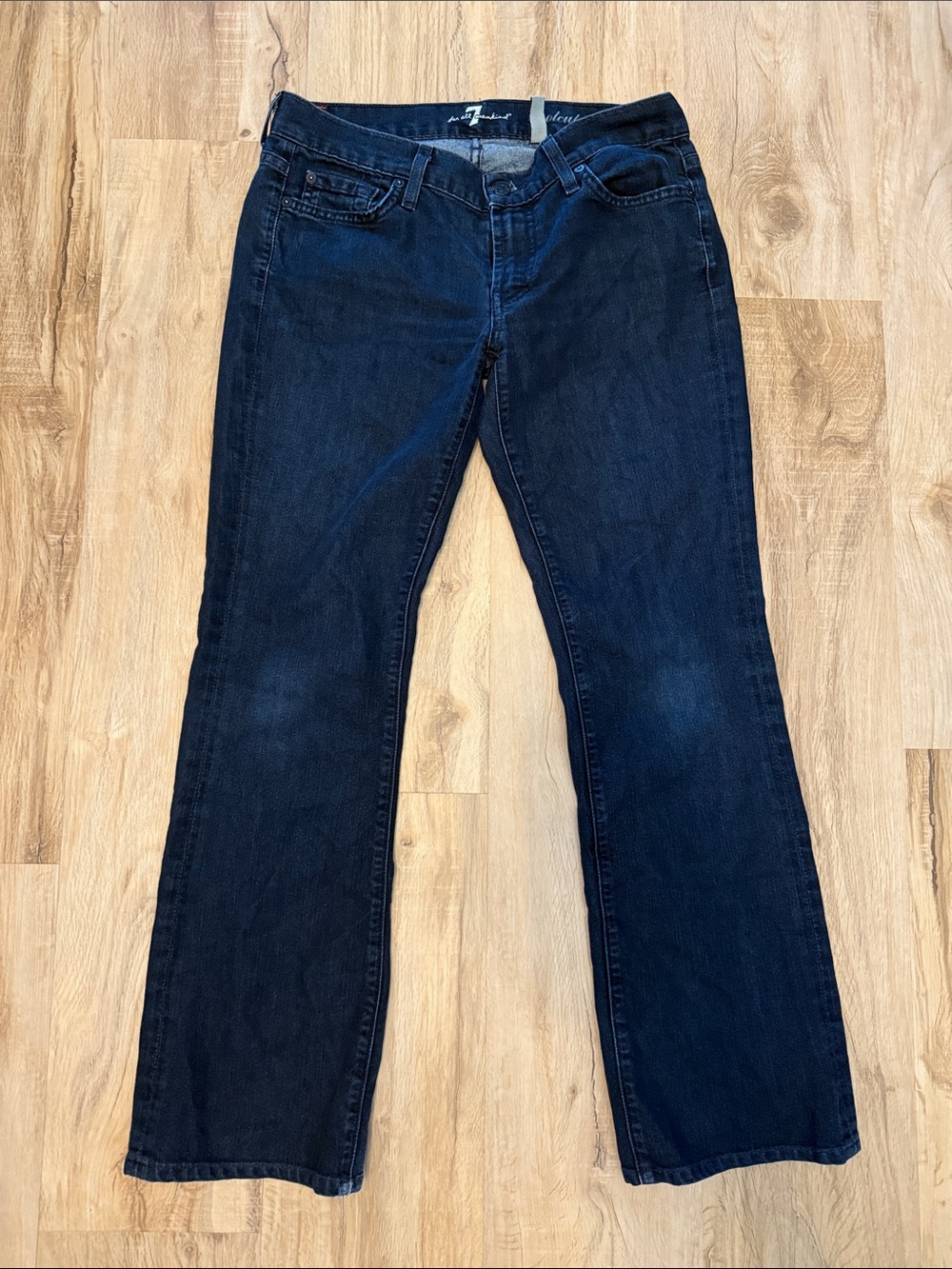 7 For All Mankind Dark Blue Lexie Petite Bootcut Jeans, Size 28